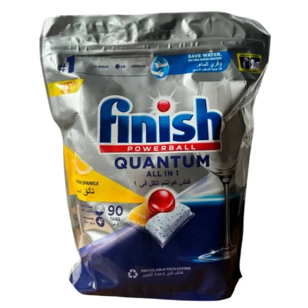 Таблетки для Посудомийних машин Finish Quantum Powerballs All in 1 Lemon Fast Dissolving Фініш Квантум Швидкорозчинні капсули 90шт - 1