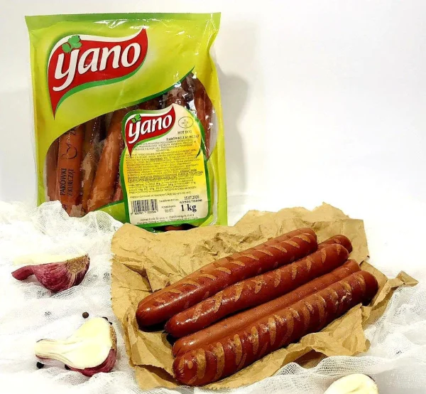 Сосиски Курячі для Хот-Догів Yano Parowki z kurczat Hot Dog Яно курині в штучній оболонці Вакуум пакет 1кг - 1