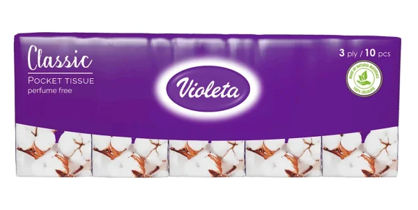 Серветки паперові Носовички Класичні 3-шарові DenkMit Violeta Classic Pocket Tissue Perfume Free Денкміт набір Без запаху 100шт - 1