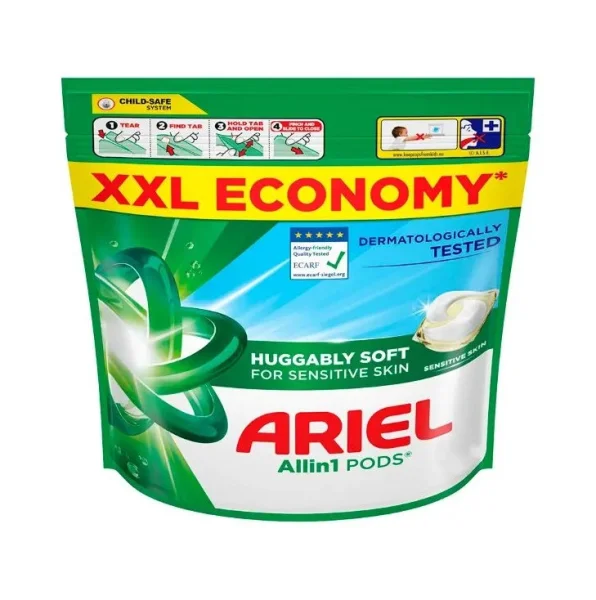 Капсули для прання дитячого одягу Сенсітів Ariel Huggably Soft Sensitive Skin Pods All-in-1 Арієль для Чутливої Шкіри 50шт - 1