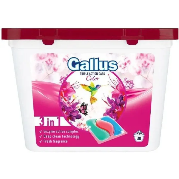 Капсули для прання Кольорової білизни Gallus Triple 3x Action Caps Color 3in1 Галлуш Колор Бокс з кришкою 30прань 30шт - 1