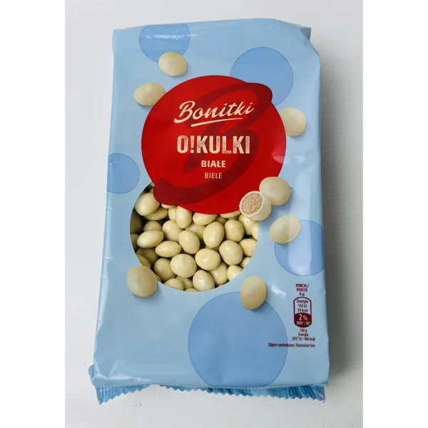 Печиво Окульки хрусткі Biedronka Bonitki Okulki Biale Боніткі Шарики пісочні в глазурі з Білого шоколаду Бокс 260г - 1