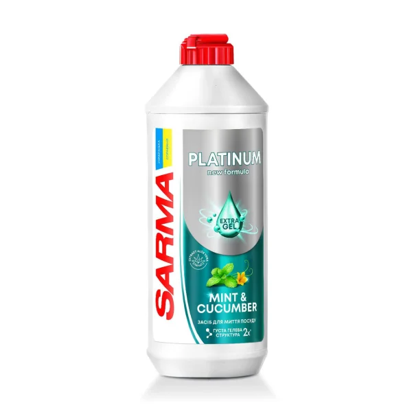 Гель для миття посуду з Дозатором Sarma Platinum Extra Gel Mint&Cucumber Сарма засіб Концентрат аромат Мята Огірок 500мл - 1