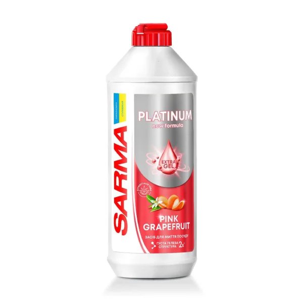Гель для миття посуду з Дозатором Sarma Platinum Extra Gel Pink GrapeFruit Сарма засіб Концентрат аромат Рожевий Грейпфрут 500мл - 1
