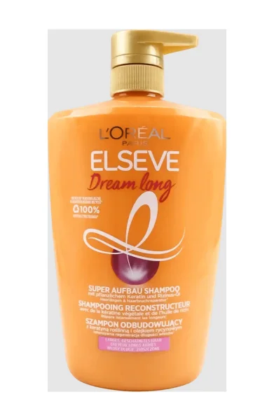 Шампунь для Пошкодженого волосся LOreal Paris Elseve Dream Long Super Aufbau Shampoo Елсев Лореаль з Кератином Відновлюючий 1л - 1