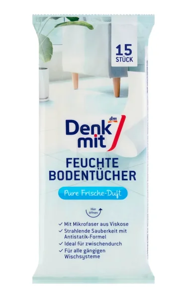 Серветки Вологі для Швидкого Прибирання Підлоги DenkMit Feuchte Bodentücher Pure Frische Duft Денкміт Антистатичні з Клапаном 15шт - 1