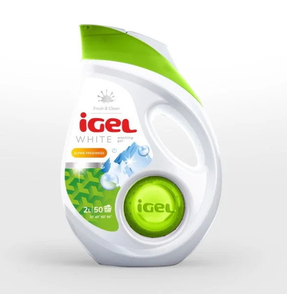 Гель для прання Білого IGeL Fresh&Clean Washing Gel Alpine freshness White Айгель Білі квіти Ковпачок Дозатор 50прань 2л - 1