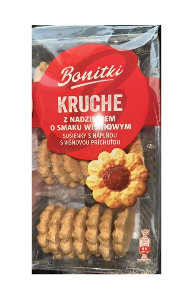 Печиво пісочне Квіточки Biedronka Bonitki Kruche o smaku Wisniowym Боніткі Круче з Вишневим джемом 21шт 300г - 1