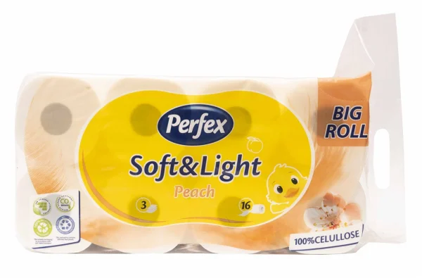 Туалетний папір у Рулонах Perfex Soft&Light Big Roll 100% Cellulose Peach Перфекс трьохшаровий Целюлоза аромат Персик 16шт - 1
