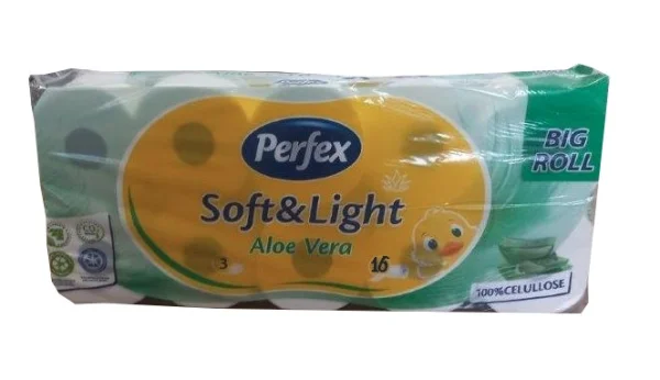Туалетний папір у Рулонах Perfex Soft&Light Big Roll 100% Cellulose Aloe Vera Перфекс трьохшаровий Целюлоза аромат Алое Вера 16шт - 1