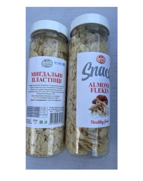 Пластівці з Мигдалю Чіпси Food line Healthy Food Fitness Snack Almond Flekes Фуд лайн фітнес з Очищеного мигдалю Баночка 250г - 1