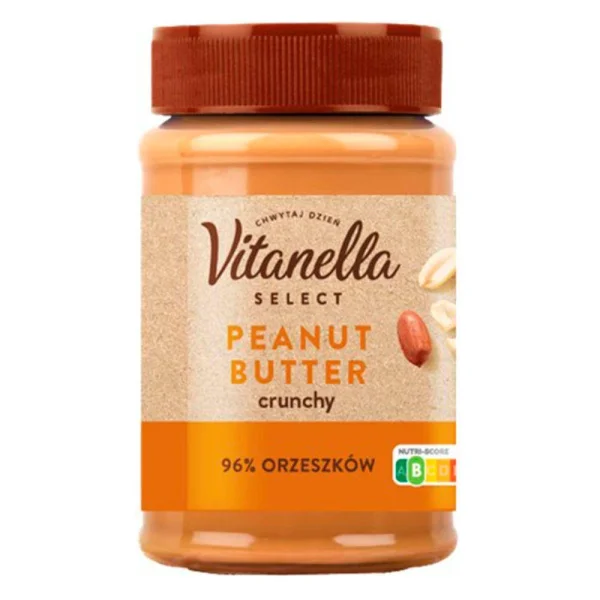 Арахісова паста Vitanella Select Peanut butter Crunchy 96% Вітанела Селект масло з шматочками горіхів Кранчі Б - 1