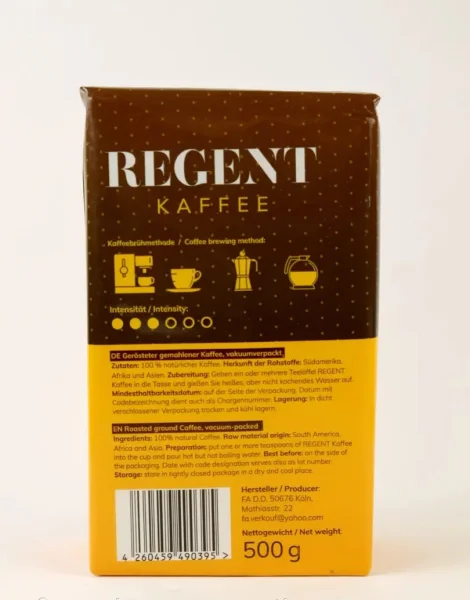 Кава мелена Regent Kaffee Klassisch Gemahlener Röstkaffee ground Coffee Arabica Robusta Регент купаж Арабіки Середня обжарка 500г - 2
