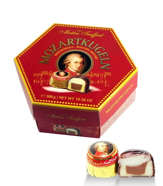 Цукерки шарики Моцарта Maitre Truffout Mozart Kugeln Майстер Труфо Моцарткугель Праліне фісташка з марципаном Бокс 300г - 1