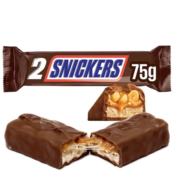 Шоколадний батончик Snickers 2 Double Peanuts Caramel Снікерс подвійний Дабл молочний шоколад з карамеллю та горішками 75г - 1