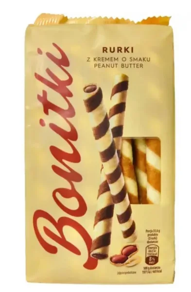 Вафельні трубочки Руркі Biedronka Bonitki Rurki z kremem smaku Peanut Butter Боніткі Палочки з Арахісовим кремом 16шт 280г - 1