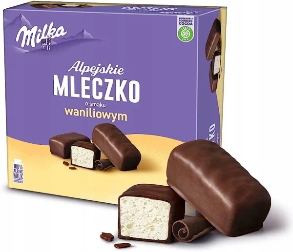 Цукерки Milka Alpejskie Mleczko o smaku Waniliowym Мілка Альпійське молочко Пташине Ванільні Коробка 15шт 330г - 1