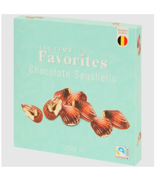 Цукерки Ракушки шоколадні Бельгійські Асорті Alltime Favorites Chocolate Seashells Олтайм морські мушлі Коробка 20шт 250г - 1