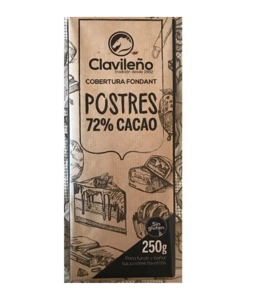 Шоколад Чорний без глютену Плитка Clavileno Postres Cobertura Fondant 72% Cacao Клавілено Пострес какао 250г - 1