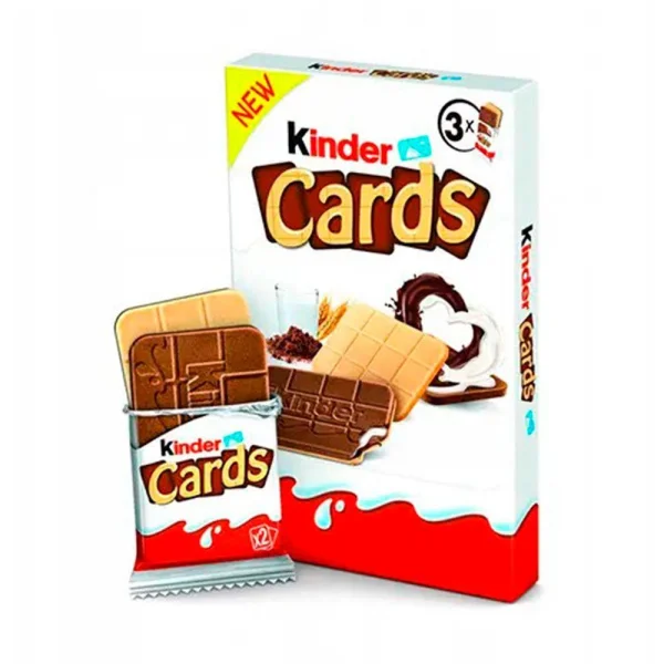 Печиво сендвіч Картки Kinder Cards 3x Кіндер Кардс пісочне с шоколадом та вершковим кремом 3шт Коробка 76г - 1