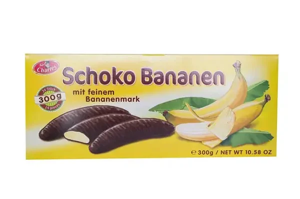 Цукерки Банан в шоколаді Sir Charles Schoko Bananen mit Feinem Bananenmark Сір Чарльз з тонким Банановим суфле 300г - 1
