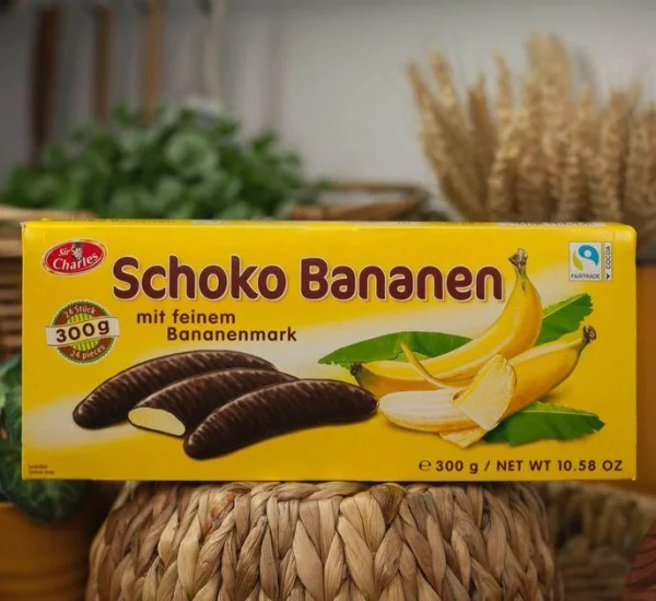 Цукерки Банан в шоколаді Sir Charles Schoko Bananen mit Feinem Bananenmark Сір Чарльз з тонким Банановим суфле 300г - 2