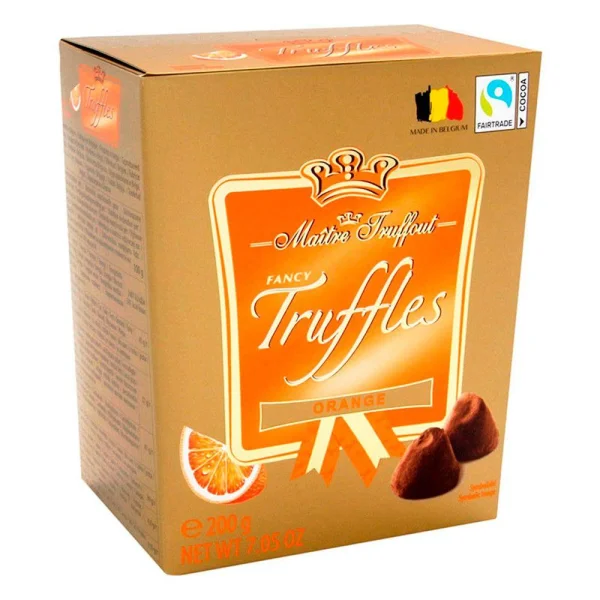 Цукерки Трюфель в Какао Maitre Truffout Orange Fancy Truffles Майстер Труффо зі смаком гіркого Апельсина Коробка 200г - 1
