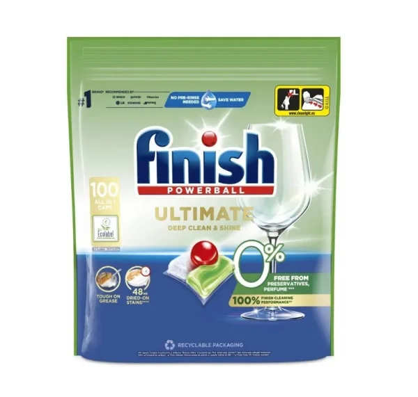 Капсули для Посудомийних Машин Finish Ultimate Powerball All in One Caps Deep Clean Shine Фініш Ультимейт Глибоке Очищення 100шт - 1