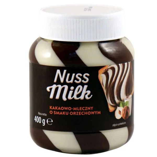 Шоколадна Паста Смугаста Biedronka Nuss Milk Kakaowo-Mleczny o smaku Orzechowym шоколадно-молочна смак Горіховий 400г - 1