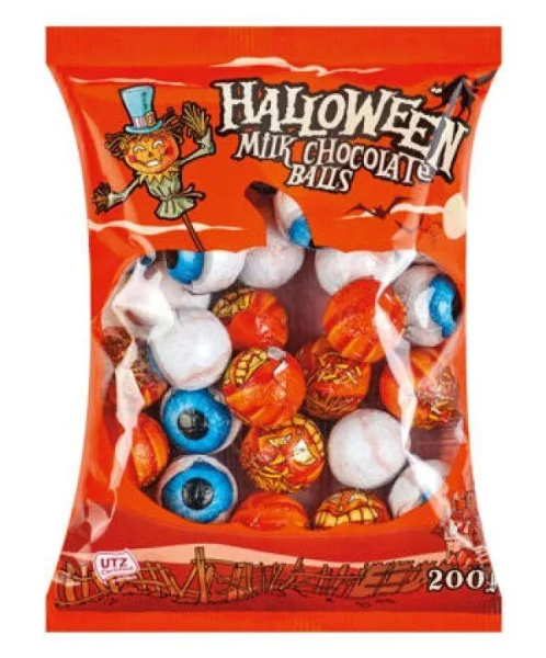 Цукерки Очі та Гарбузи на Хелоувін Мікс UTZ Haloween MIX Chocolate Balls ЮТЗ Шарики асорті міні-пакетики 16шт 200г - 1