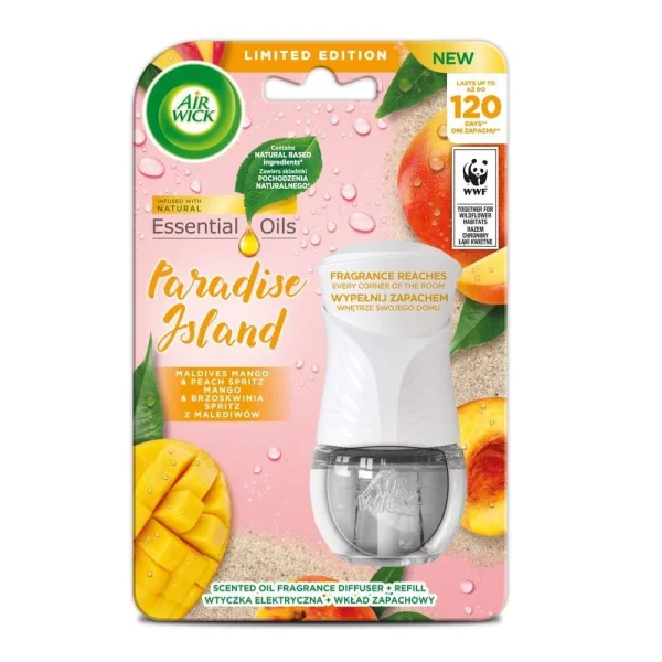 Автоматичний дифузор Освіжувач Повітря Airwick Freshmatic Paradise Island Maldives Mango АірВік + Запаска Манго Персик 19мл - 1
