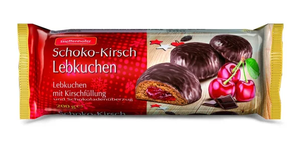 Пряники з Вишневою начинкою та шоколадом Stieffenhofer Schoko Kirsch Lebkuchen Стіфенхофер шоколадні 200г - 1
