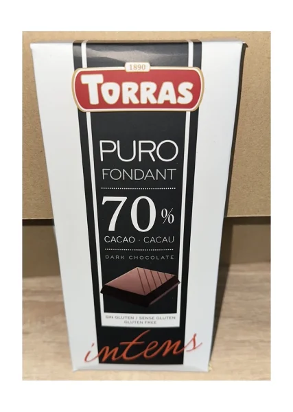 Шоколад Чорний без Глютену Torras Puro Fondant Dark chocolate Intens 70% Cacao Торас інтенсивний Плитка 200г - 1