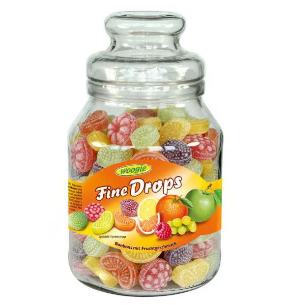 Льодяники мікс Woogie Fine Drops Fruit Mix Вугі Файндропс фруктові Асорті склобанка з Кришкою 966г - 1