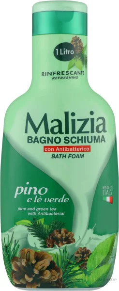 Гель-піна для душу ванни Освіження Malizia Bagno Schiuma Pino le Verde Bath Foam Малізія Антибактеріальна Сосна Зелений чай 1000мл - 1