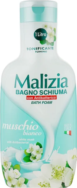 Гель-піна для душу ванни Тонізуюча Malizia Bagno Schiuma Muschio BiancoBath Foam Малізія Антибактеріальна Білий Мускус 1000мл - 1