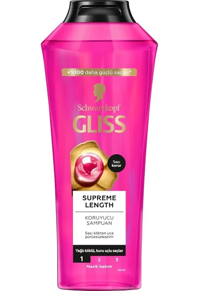 Шампунь Зміцнюючий Schwarzkopf Gliss Supreme Length Koruyucu Şampuan Шварцкопф Глісс Зміцнення для Довгого волосся 400мл - 1