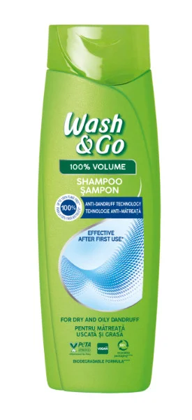 Шампунь проти лупи Wash&Go 100% Volume Shampoo with anti-Dandruff technology Вош енд Гоу Проти випадіння волосся 360мл - 1