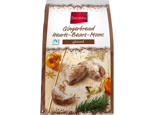 Пряники імбірні Глазуровані Різдвяні Favorina Gingerbread Hearts Bears Moons Glazed Фаворні сердечка-ведмедики-місяці Пакет 500г - 1