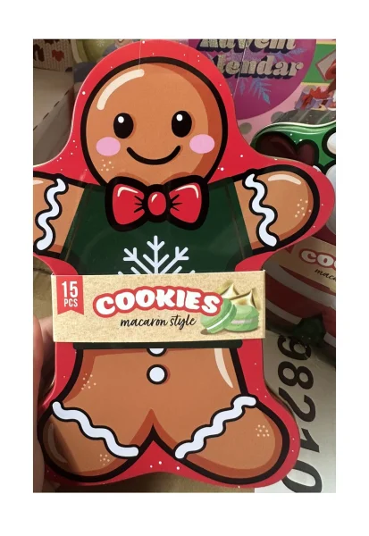 Печиво макаруни Різдвяні Beckys Cookies macaron style Бекіс Святкові в Подарунковій металевій коробці Пряниковий чоловік 15шт 92г - 2