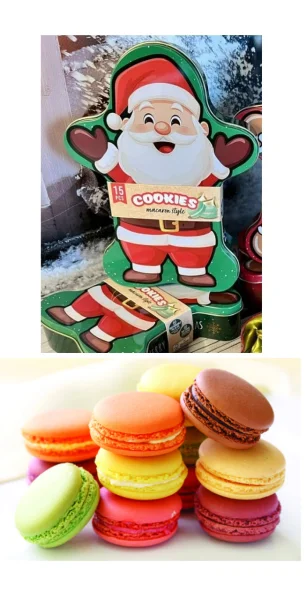 Печиво макаруни Різдвяні Beckys Cookies macaron style Бекіс Святкові в Подарунковій металевій коробці Санта 15шт 92г - 1