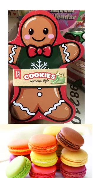Печиво макаруни Різдвяні Beckys Cookies macaron style Бекіс Святкові в Подарунковій металевій коробці Пряниковий чоловік 15шт 92г - 1