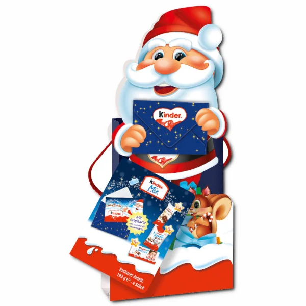 Набір Подарунок новорічний Kinder Mini Geschenktute Santa Кіндер мікс солодощів Пакет з ручками 4шт 193г - 2
