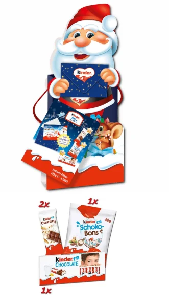 Набір Подарунок новорічний Kinder Mini Geschenktute Santa Кіндер мікс солодощів Пакет з ручками 4шт 193г - 1