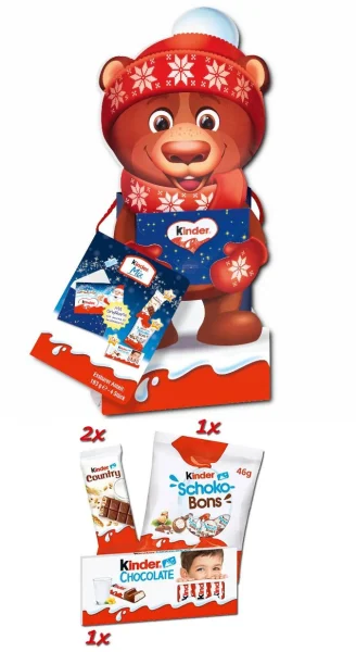 Набір Подарунок новорічний Kinder Mini Geschenktute Bear Кіндер мікс солодощів Пакет з ручками 4шт Ведмедик 193г - 1