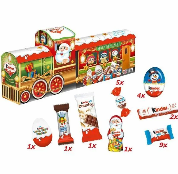 Набір Подарунок Новорічний Адвент 3Д календар Паровоз Kinder Mix 3D-Zug Adventskalender Train Кіндер Солодощі 24шт 226г - 1