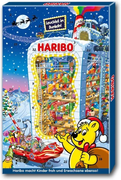 Набір Подарунок Новорічний Адвент календар Haribo Advent calendar Leuchtet im Dunkeln пакетики цукерок Харібо Дитячий 300г - 1