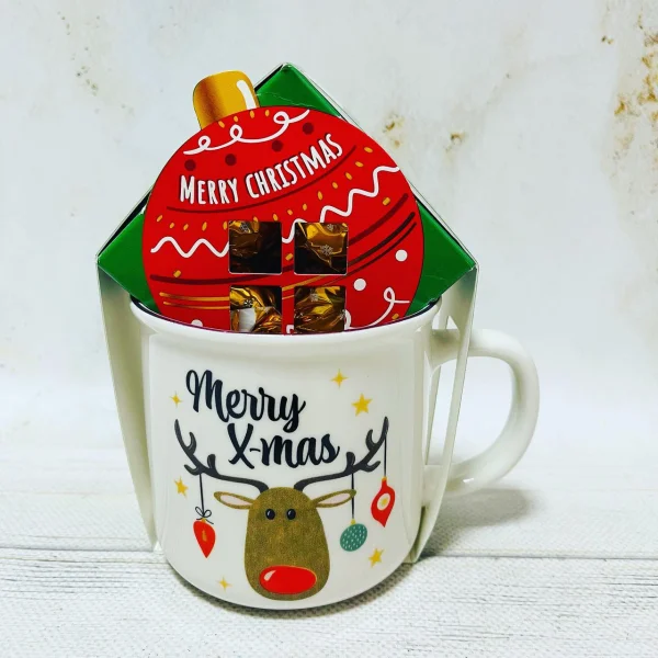 Набір Подарунок Новорічний Чашка та Цукерки Beckys Merry Christmas Merry X-mas Бекіс шоколад праліне Олень 50г - 1