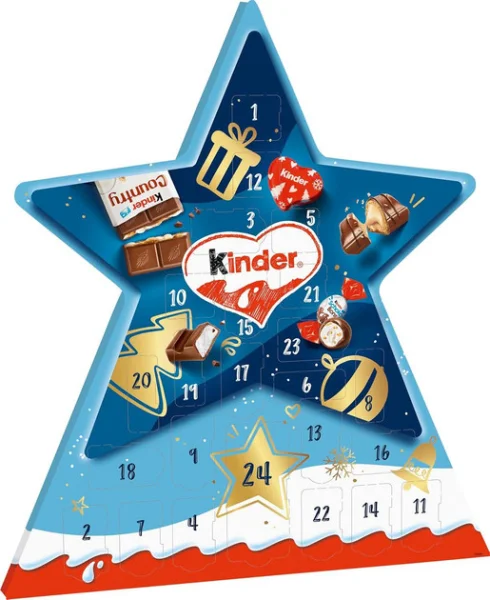 Набір Подарунок Новорічний Адвент календар Зірка Kinder Advent Calendar Star Шоколадні цукерки 24шт Дитячий з Віконцями 149г - 2
