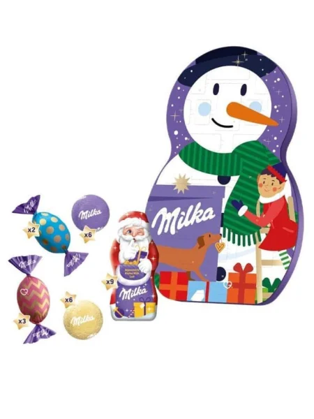 Набір Подарунок Новорічний Адвент календар Сніговик Milka Snow Mix Advents kalender Мілка шоколадні цукерки мікс Дитячий 213г - 2